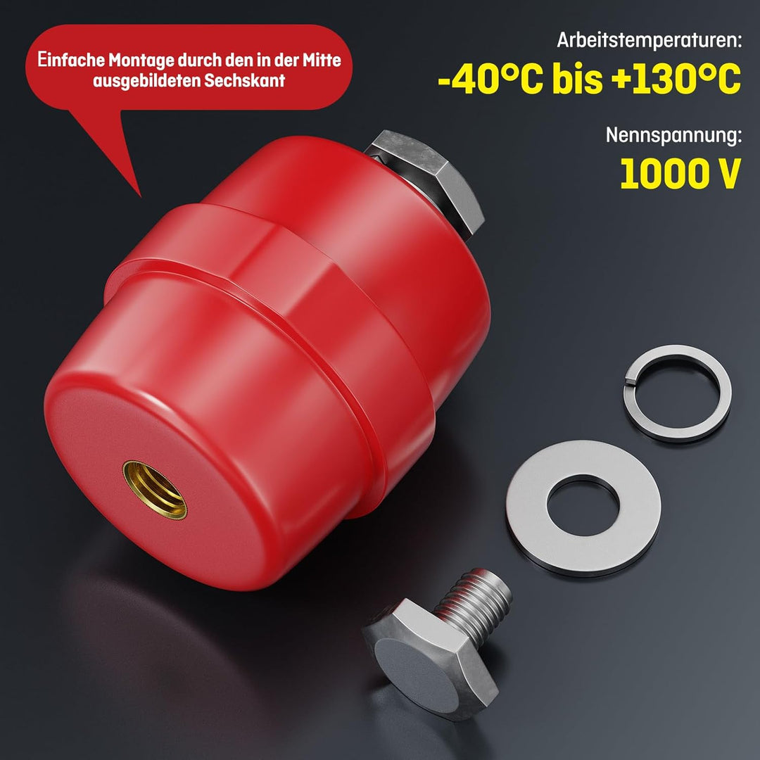 8PCS Isolatoren M10 rot 40x40mm Polyesterharz-Stiftisolator selbstverlöschender Sammelschienenhalter