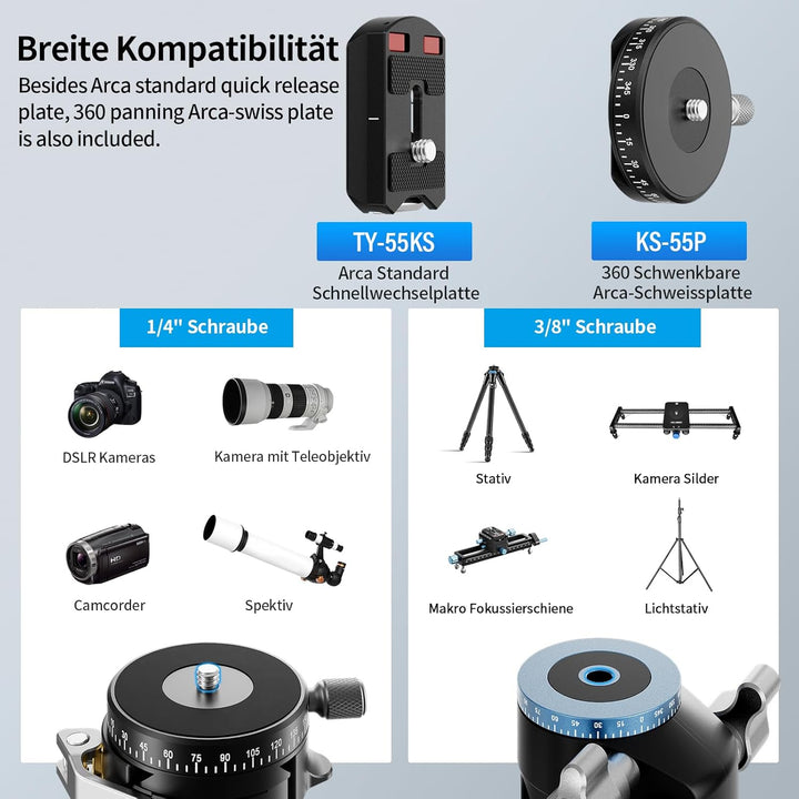 SIRUI KS-40 Low Profile Kugelkopf, 40mm Aluminium 360° Doppel-Panoramakugelkopf für Kamera, Camcorde