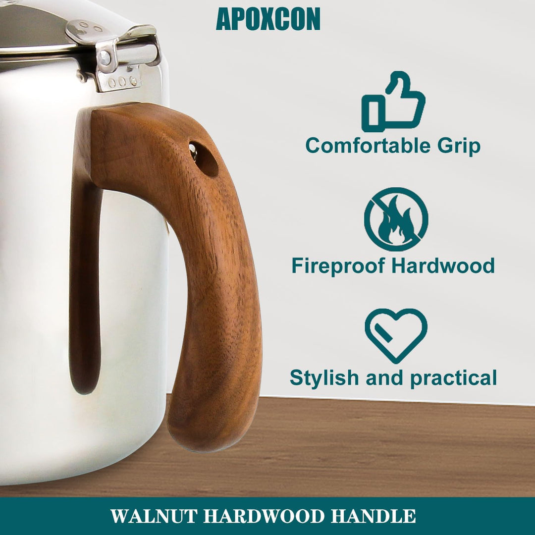 APOXCON Edelstahl-Kaffeekanne aus Edelstahl mit feuerfestem Holzgriff &amp; sichtbarem Brühknauf für all