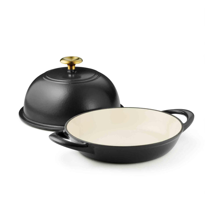 tramontina Brotbräter aus Emailliertem Gusseisen mit Deckel, Bis 260 °C Schwarz, Schwarz