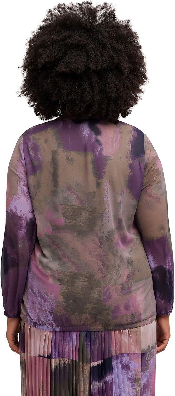 Ulla Popken Damen grosse Grössen Übergrössen Plus Size Bluse, Chiffon, V-Ausschnitt, Gummisaum, Lang