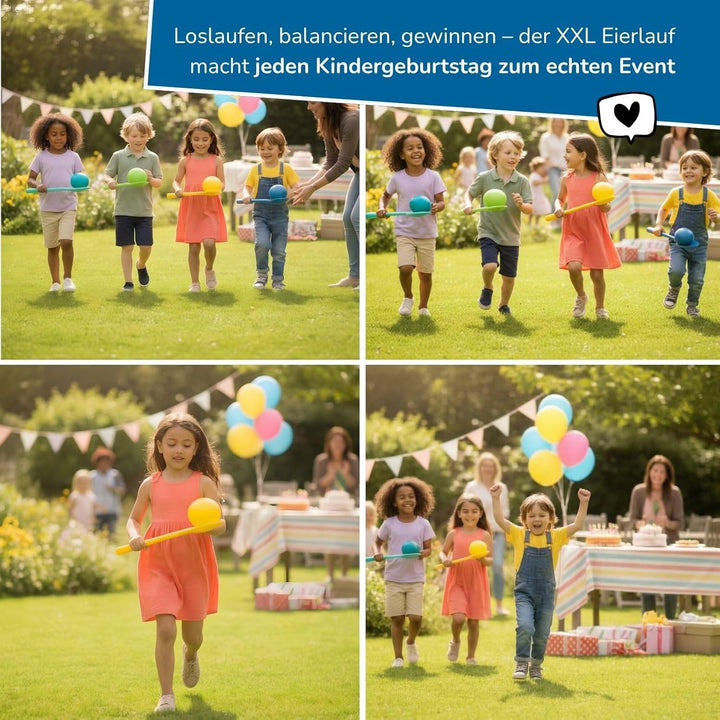 alldoro 60077 XXL Eierlauf mit 4 Löffeln & 4 befüllbaren Eiern, Bewegungsspiel für drinnen & drausse