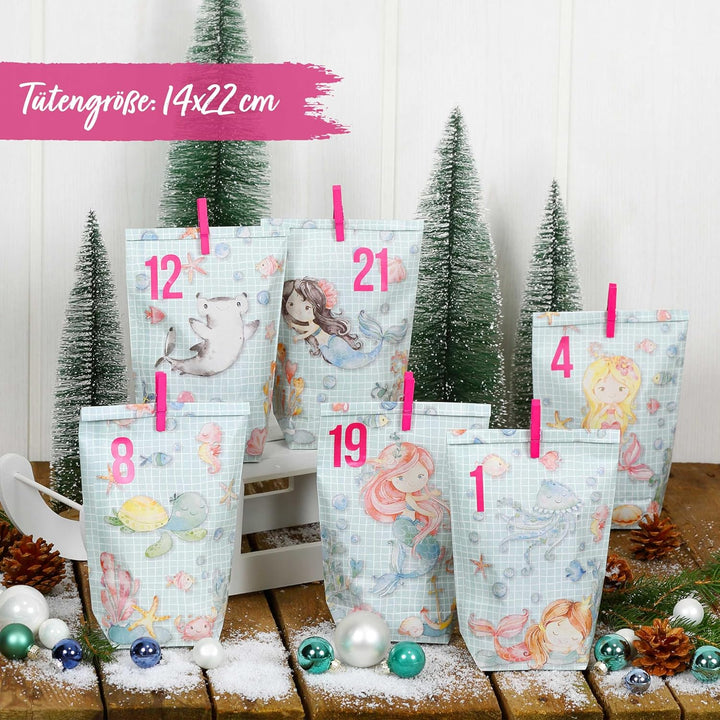 Papierdrachen Extravaganter Adventskalender zum Befüllen - mit 24 türkis bedruckten Geschenktüten un