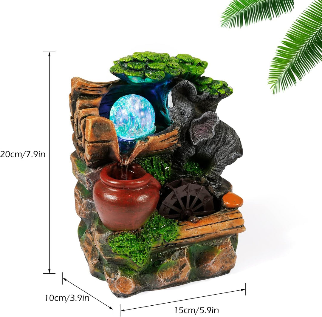 Dyna-Living Zimmerbrunnen Tischbrunnen mit Rollender Kugel, Brunnen Springbrunnen LED-Beleuchtung Me