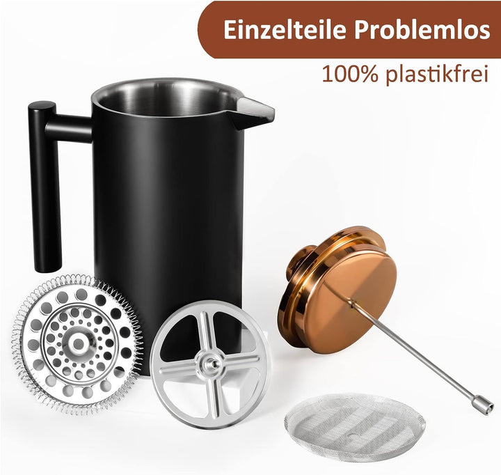 MaxMiuly Kaffeebereiter French Press 0,35 Liter Klein Kaffeezubereiter Doppelwandig Edelstahl Franzö