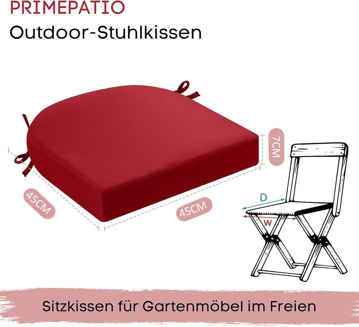 Sitzkissen Outdoor 45x45, 2er Set Wasserdicht mit Bändern | Wasserdichtes Stuhlkissen für Gartenmöbe