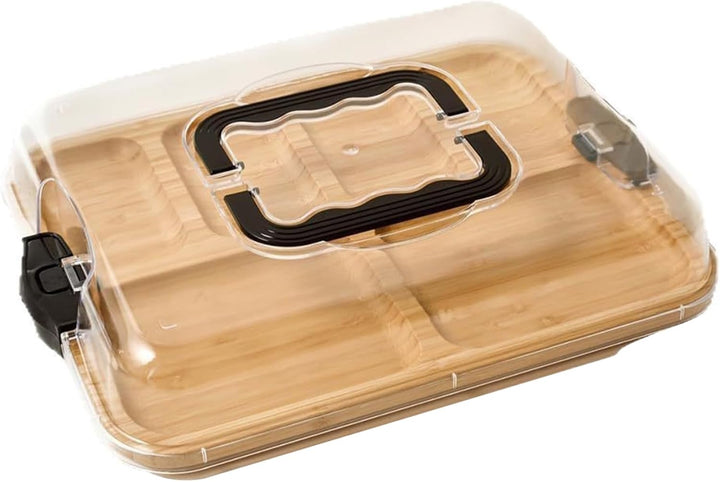 Wurstwarenbrett mit Deckel Bamboo Charcuterie Boards mit Clear Deckel & Handles 6 Fächer, die Tablet