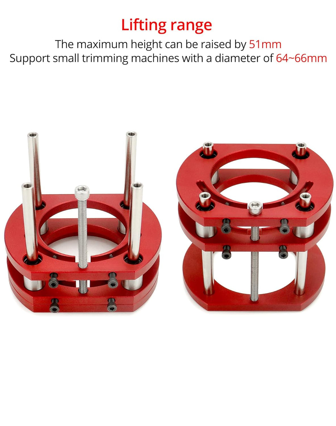 QWORK® Router Lift Base, Fräserlift für Motoren, für Motoren mit 64-66mm Durchmesser, Max. Hub 51 mm
