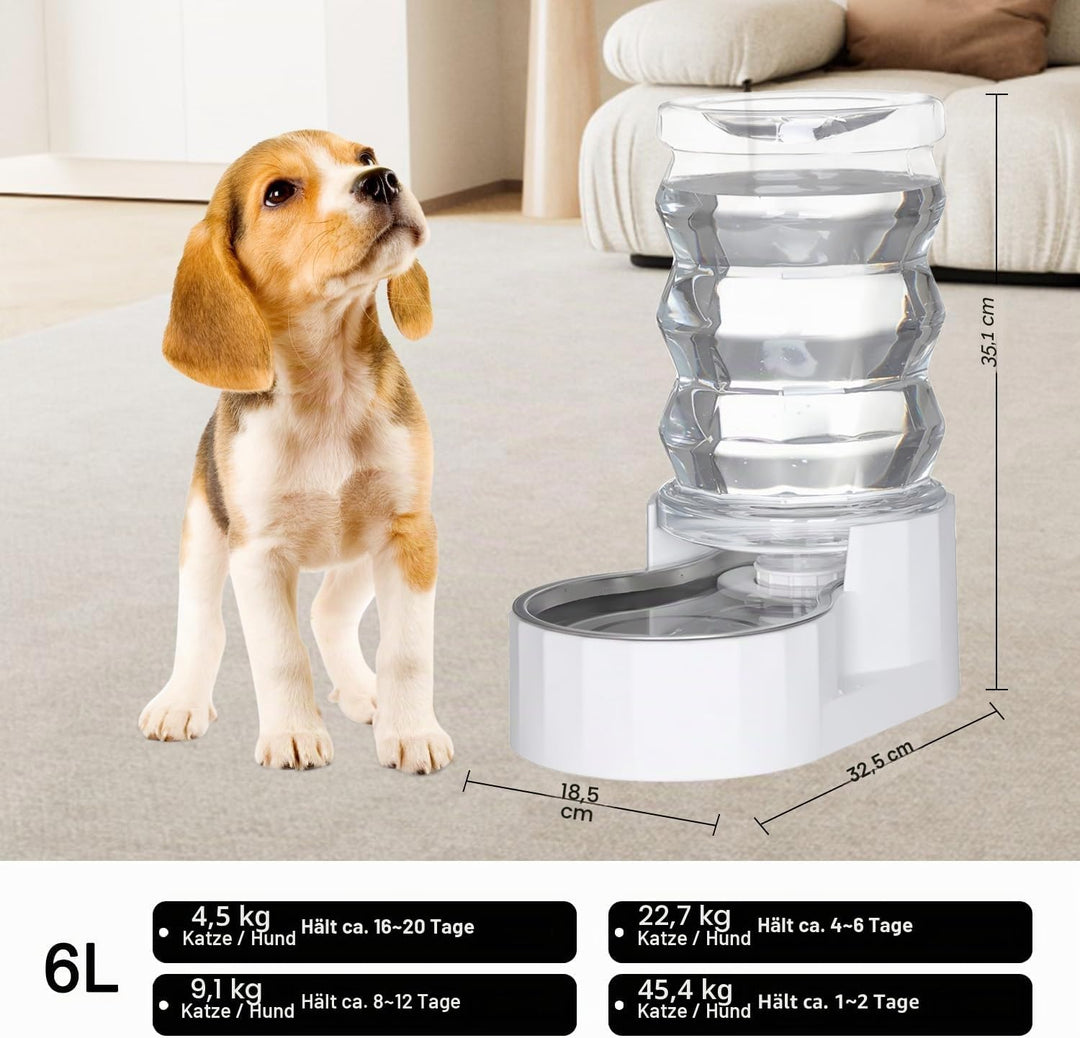 Sfozstra Wasserspender für Hunde aus Edelstahl, 6 l, Weiss, gross, BPA-frei, automatischer Schwerkra
