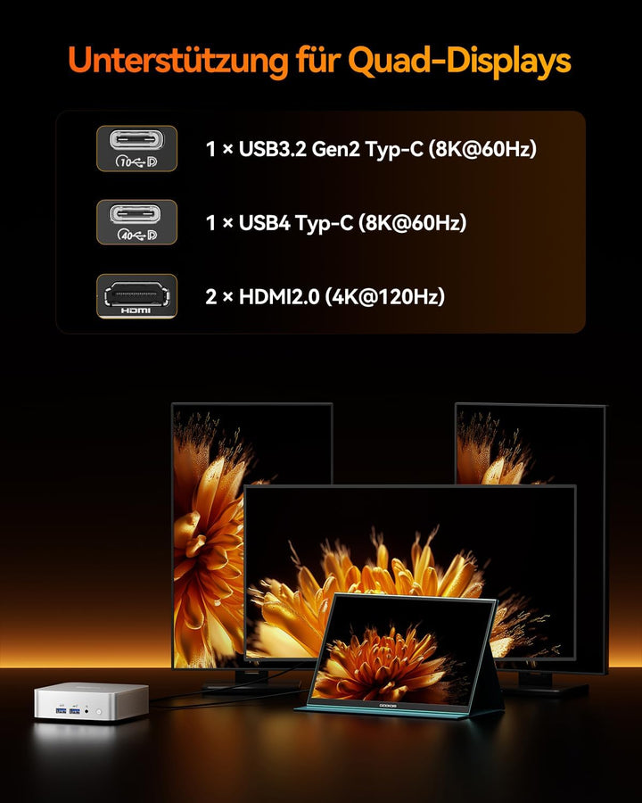 GEEKOM A8 [Die besten Office Mini-PCs] Mini PC mit AMD Ryzen 7 8745HS(3-Jahren-Garantie), 16GB DDR5