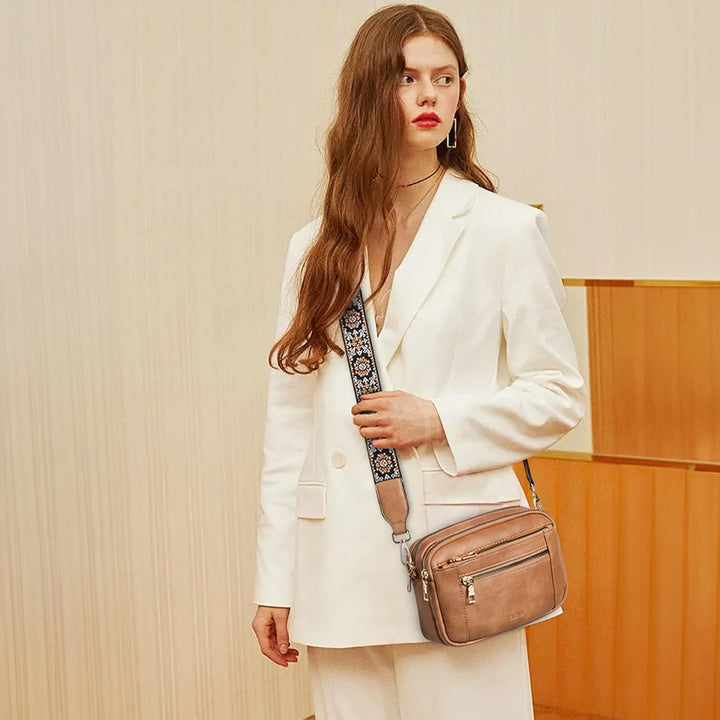 Telena Damen Crossbody Bag mit verstellbarem Farbigem Riemen, Damen Umhängetasche aus PU Leder, Schu