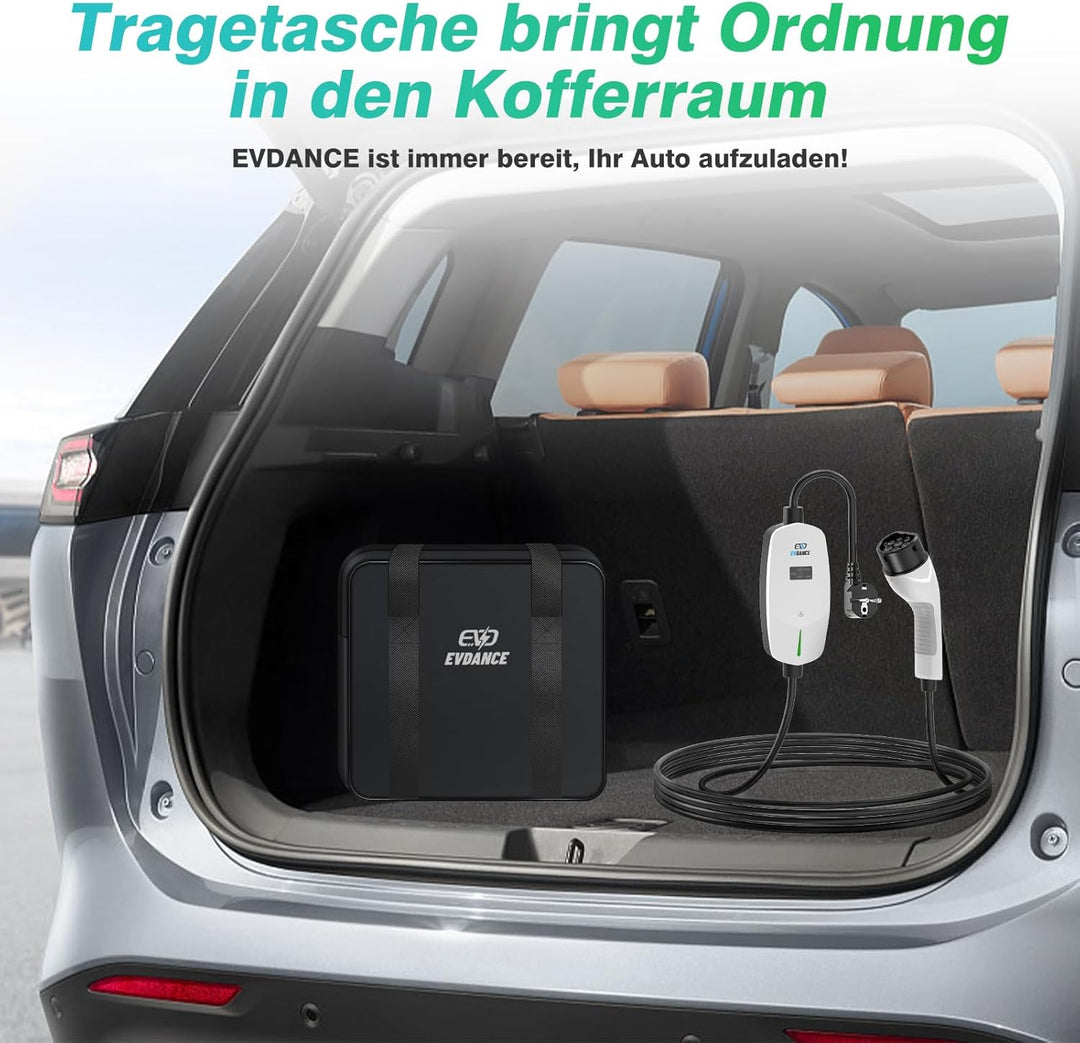 EVDANCE Ladekabel Typ 2 Schuko 6.1m 3.68KW Tragbares Ladegerät mit OLED Bildschirm 6-16A für PHEV/EV