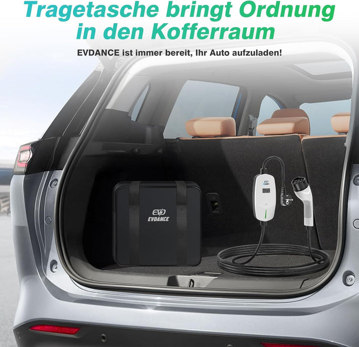 EVDANCE Ladekabel Typ 2 Schuko 6.1m 3.68KW Tragbares Ladegerät mit OLED Bildschirm 6-16A für PHEV/EV