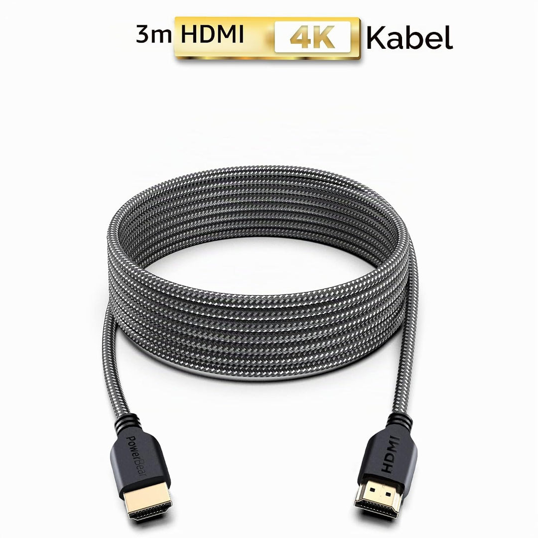 PowerBear 4K HDMI Kabel 3m | 2 Packung,18Gbps HDMI Kabel, geflochtenes Nylon & Goldstecker, 4K @ 60H