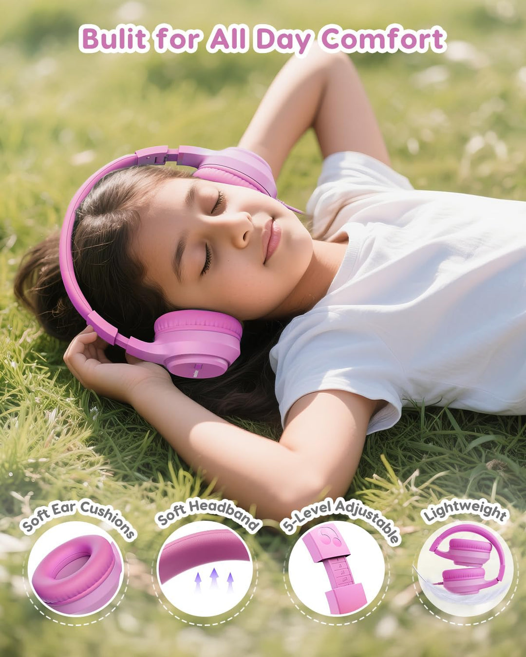 Kinder Kopfhörer, 74/85/94dB Sichere Lautstärke Kopfhörer Kinder mit Kabel, Stereo Sound, Faltbare,