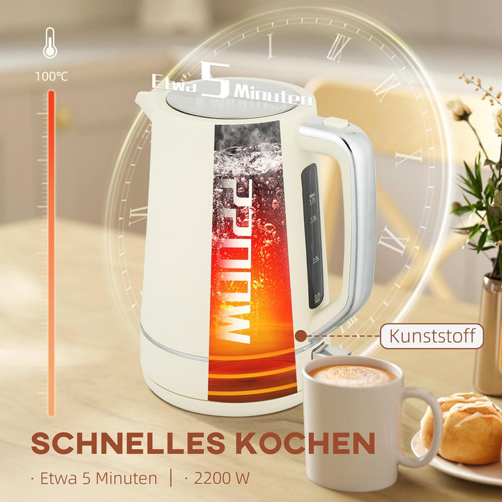 HOMCOM Wasserkocher Toaster Set 2200 W 1,7L Wasserkocher, 2 Scheiben Toaster, 6 Bräunungsstufen, Auf