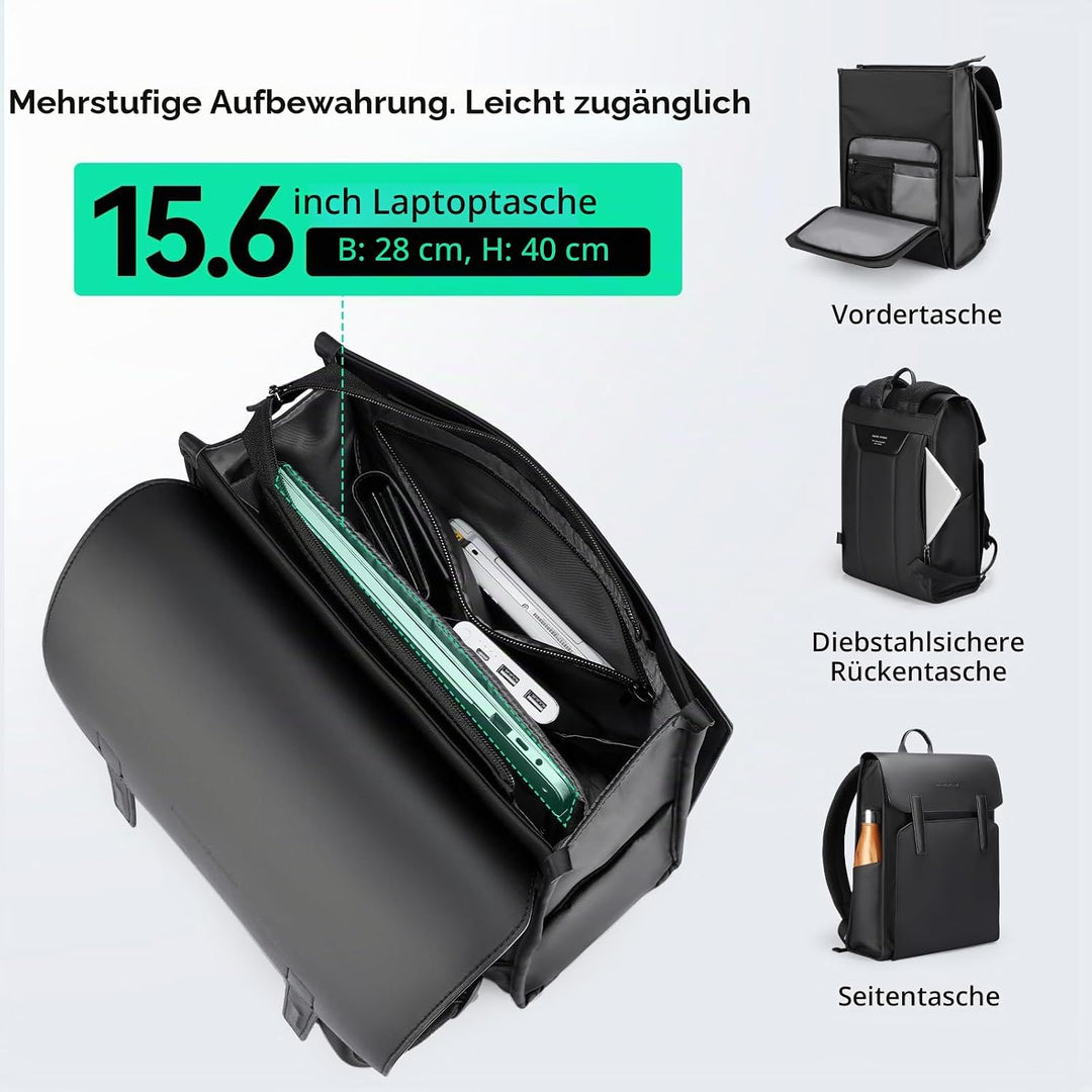 MARK RYDEN Leicht 15,6 Zoll Laptop Rucksack Herren, Water-Resistant Leder Business Rucksack, Multifu