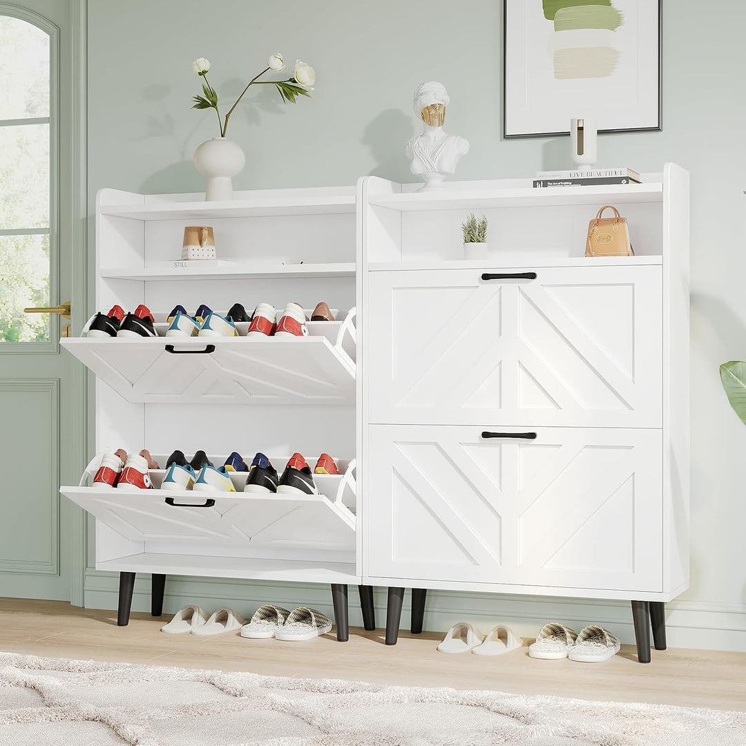 VOWNER Schuhschrank Schmal, Schuhkipper Schuhregal Schmal, mit 2 Klappen, mit Verstellbar und Abnehm