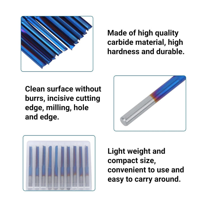 10Pcs 3.175mm CNC Fräser Hartmetall 2-Flöten Gerade Nano Blue Coating Schaftfräser, Grifffräswerkzeu