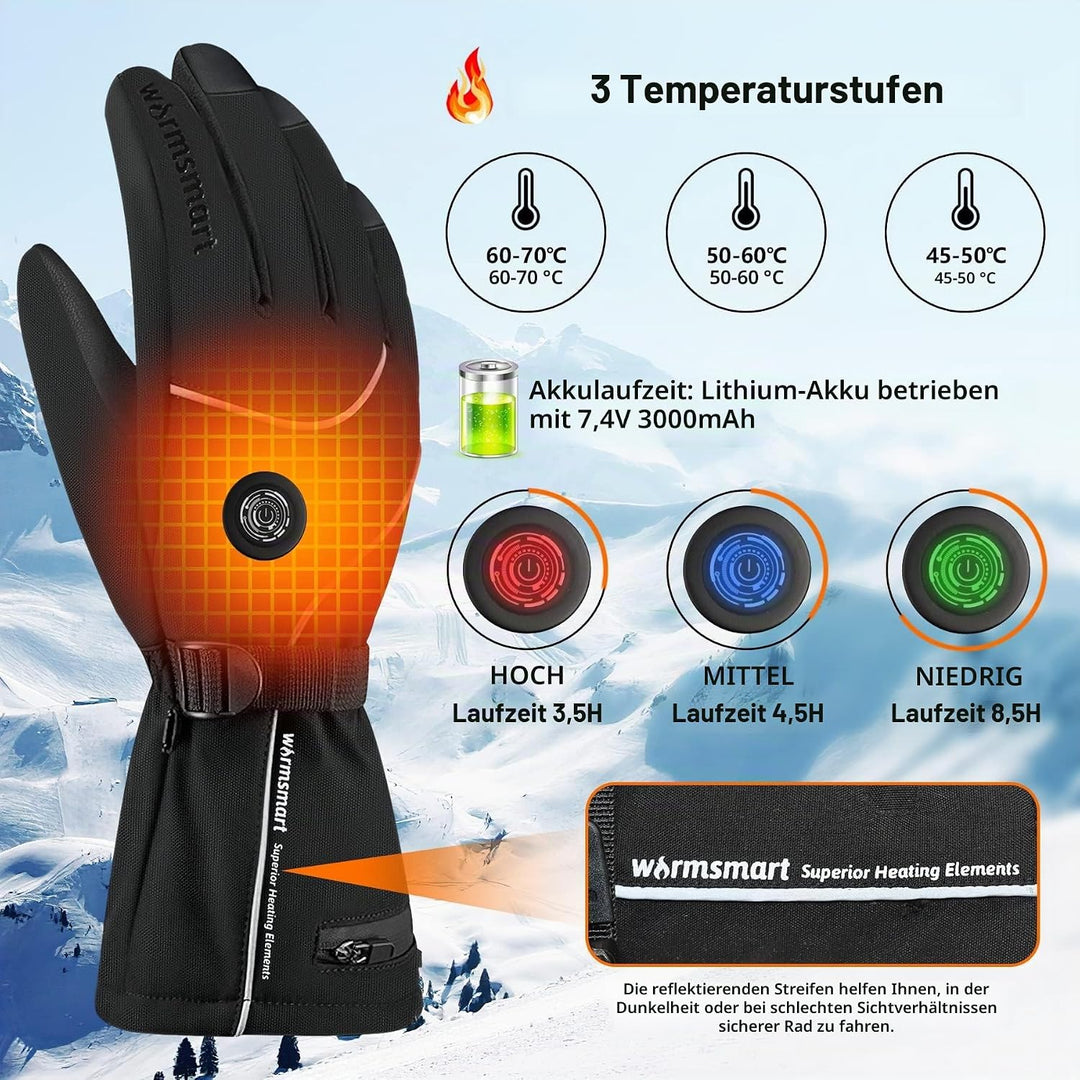 Beheizbare Handschuhe, 7.4V 3000mAh Beheizte Handschuhe für Damen Herren, Winddicht Touchscreen Heiz
