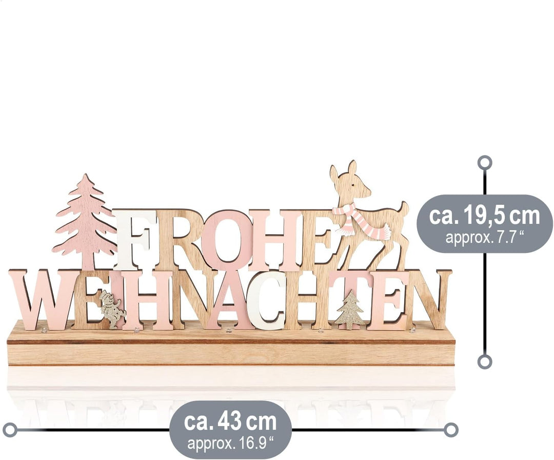 com-four® LED Deko Aufsteller aus Holz - beleuchteter Schriftzug auf Holzsockel - Deko-Schriftzug zu