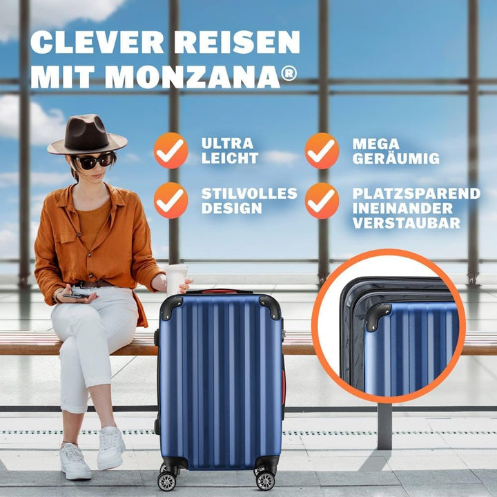 Monzana® Kofferset Baseline 3er Hartschalen-Koffer Trolley Reisekoffer Rollkoffer Handgepäck 4 Rolle