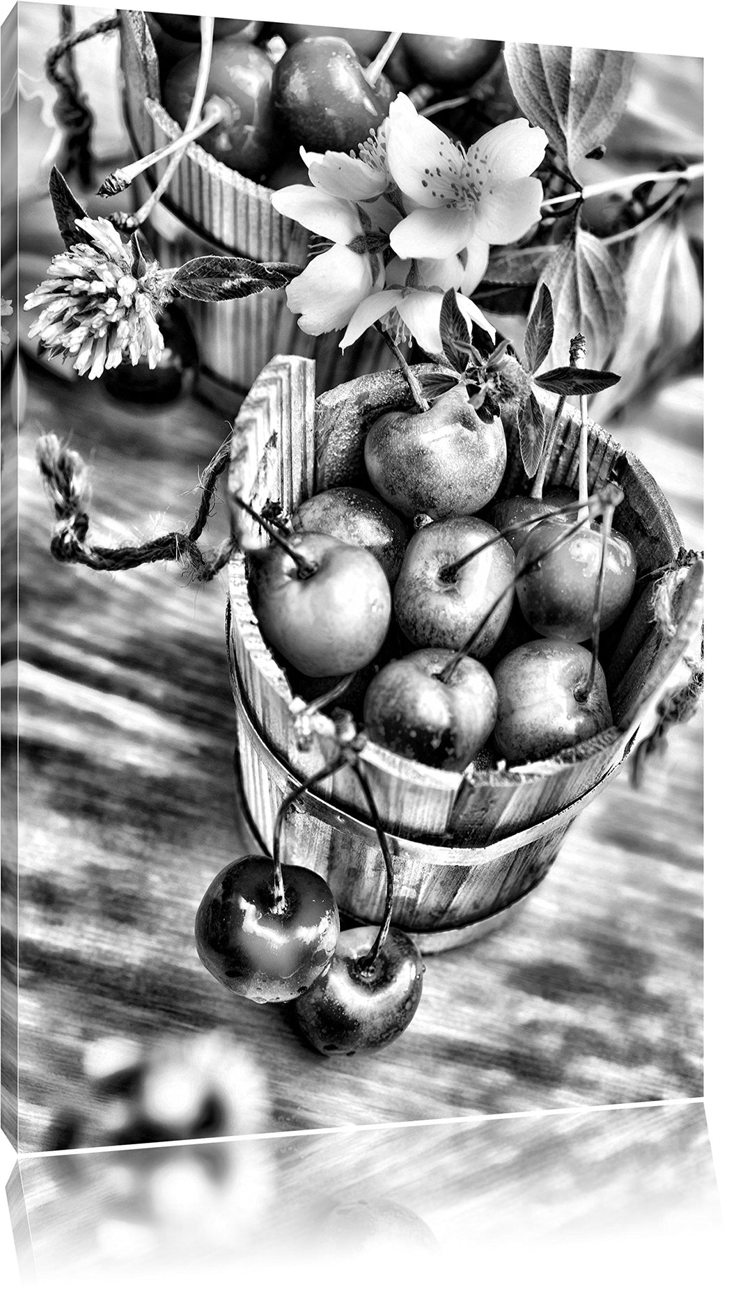 Pixxprint Bucket of Cherries als Leinwandbild/Grösse: 100x70 / Wandbild/Kunstdruck/fertig bespannt,