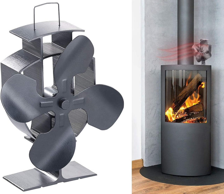 Carlo Milano Kaminventilator: Stromloser Kaminofen-Ventilator mit 4 Lüfter-Blättern, für 60-350 °C (