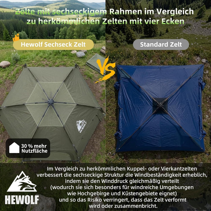 Hewolf Camping Zelt - Zelt 2/3/4 Personen Wasserdicht mit Vorzelt Familienzelt Einfache Einrichtung