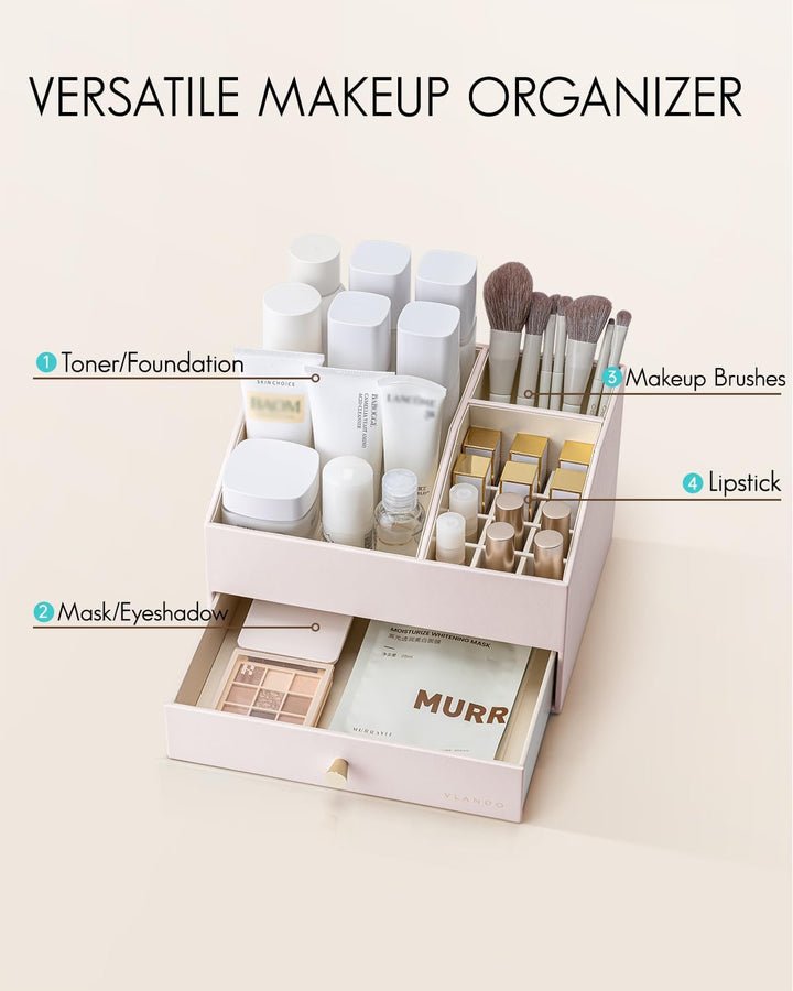 Vlando Make up Organizer mit 2 Schubladen, Schminktisch Organizer, Kosmetik Organizer, Schmink Organ