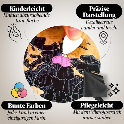 FlyHigh XXL Weltkarte Poster zum Rubbeln in Deutscher Sprache (82x60 cm) inklusive Klebesticker, Kra