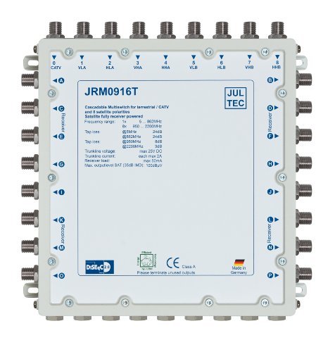 JULTEC JRM0916T 2 Satelliten Multischalter 9/16 für 16 Teilnehmer Receivergespeist ohne Strom/ Strom