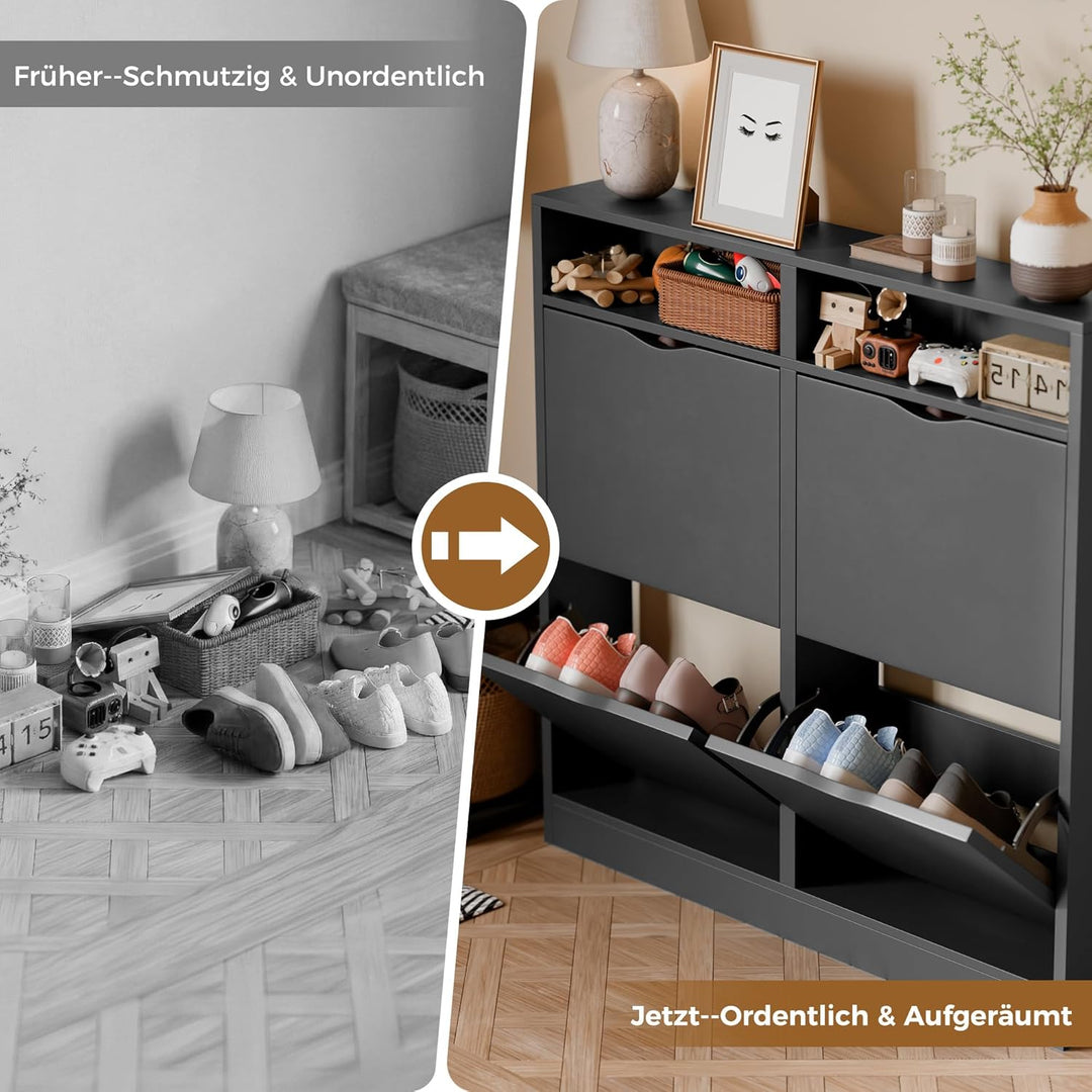 ELUCHANG Schuhschrank schmal mit 4 Klappen Platzsparender, Geschlossen Schuhregal Schuhkipper Schuhk