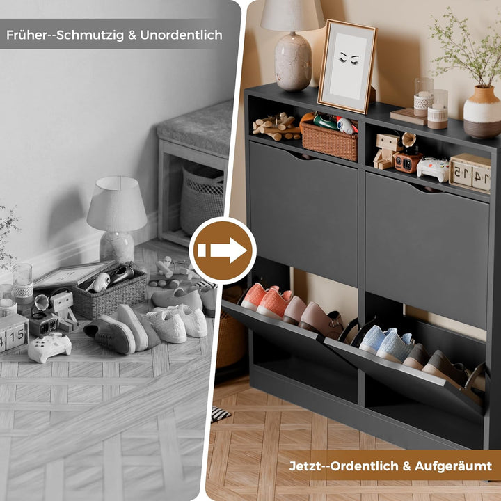ELUCHANG Schuhschrank schmal mit 4 Klappen Platzsparender, Geschlossen Schuhregal Schuhkipper Schuhk