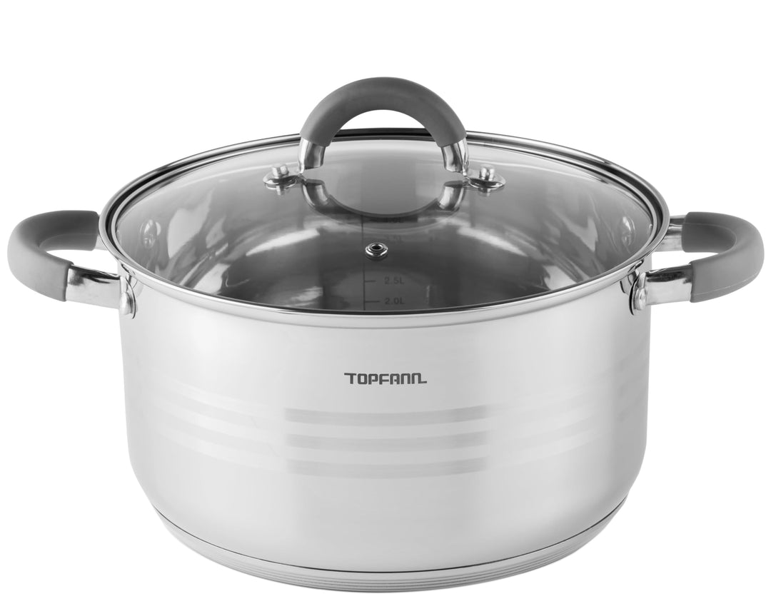 Edelstahl Kochtopf 4L mit Glasdeckel Topf Suppentopf Universaltopf Induktion 22cm