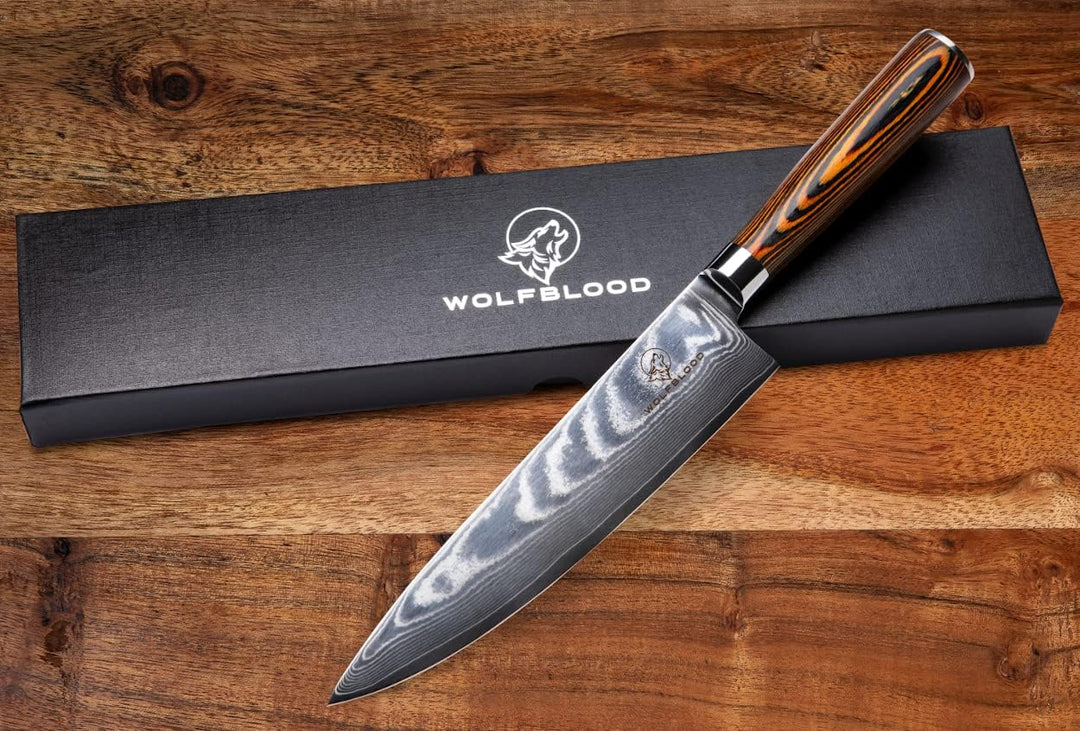 Wolfblood Damastmesser Küchenmesser XL(32cm) Profi-Kochmesser aus 67 Lagen Damaststahl & VG10 Allzwe
