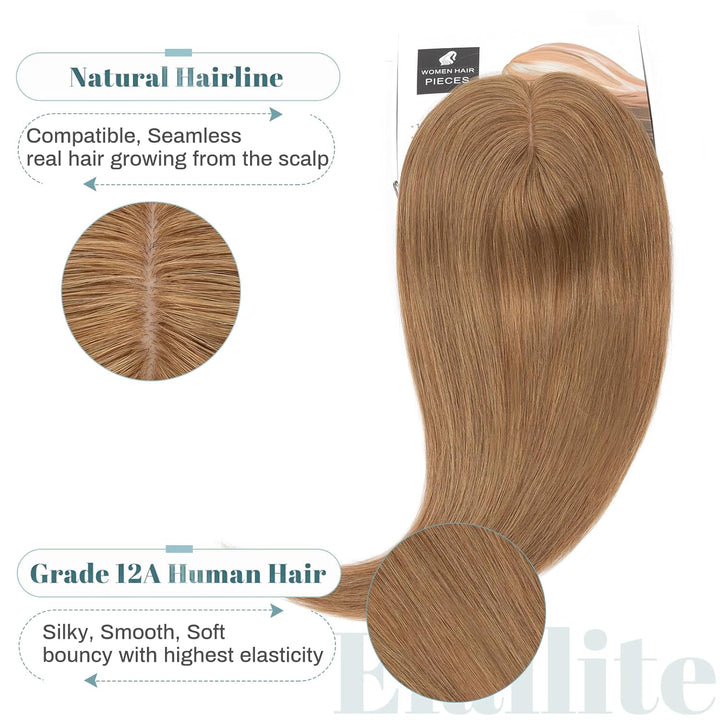 Elailite Haarteil Echthaar Topper Clip in Toupet Frauen Haartopper Extensions Seide Basis Clip in Ex