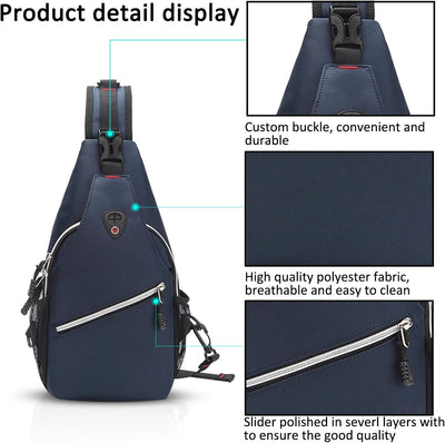FANDARE Unisex Brusttasche Sling Bag Ultralight Daypacks Crossover Rucksack mit USB-Ladeanschluss Um