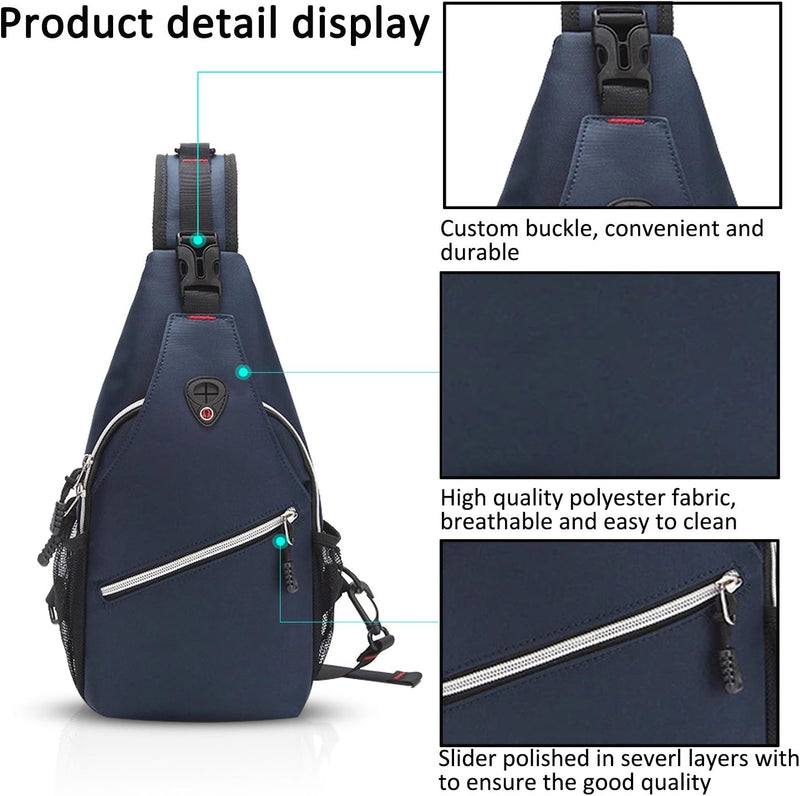 FANDARE Unisex Brusttasche Sling Bag Ultralight Daypacks Crossover Rucksack mit USB-Ladeanschluss Um