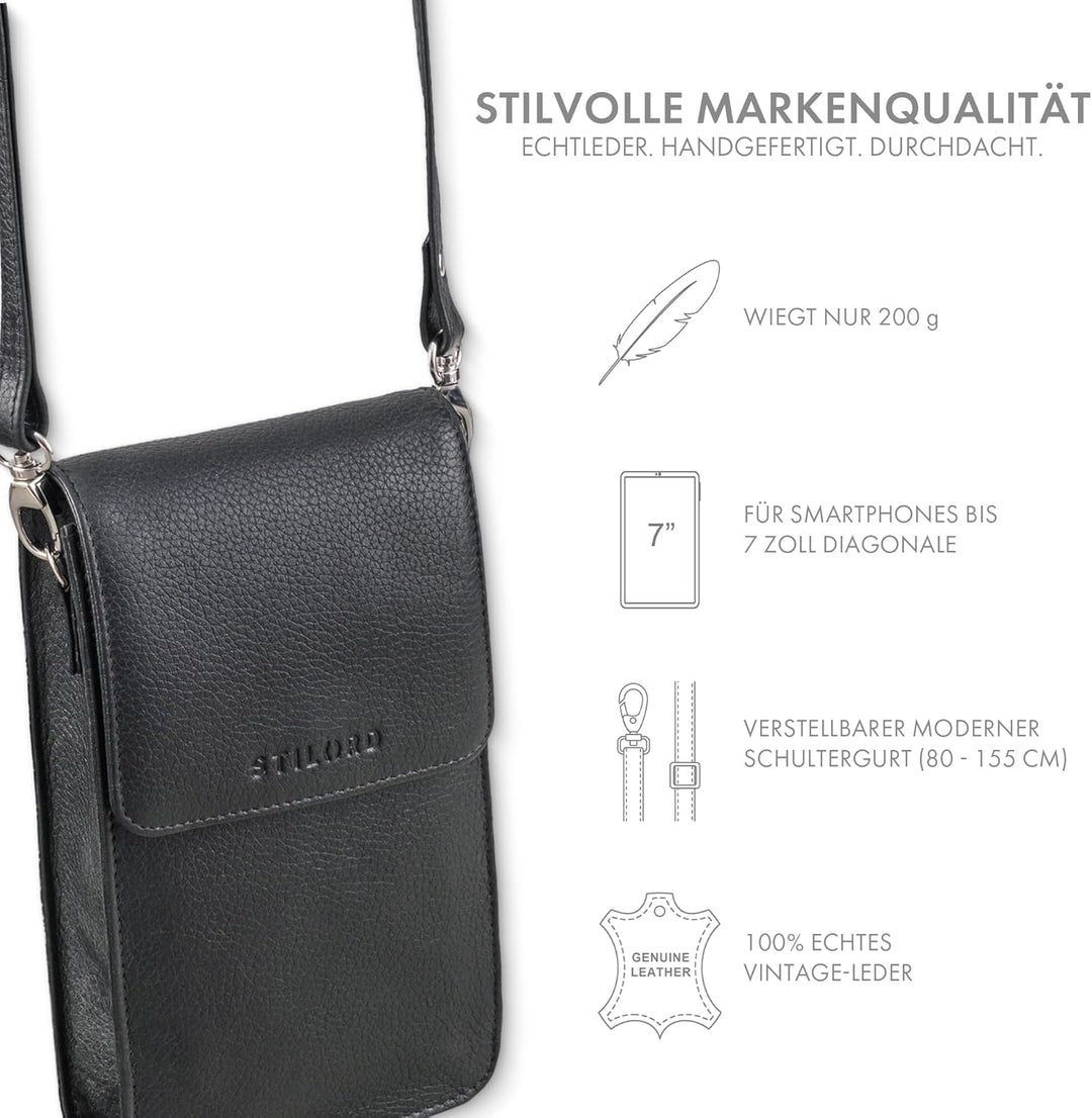 STILORD "Imola Echtleder Handytasche 7 Zoll Damen Herren Vintage Umhängetasche Brustbeutel Leder Dam