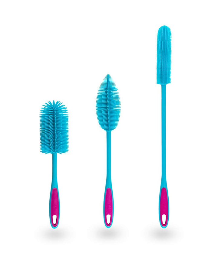 Kochblume Silikonbürsten 3er Set mit Wechselköpfen | Flaschenbürste, Spülbürste, Antibakteriell, Kei