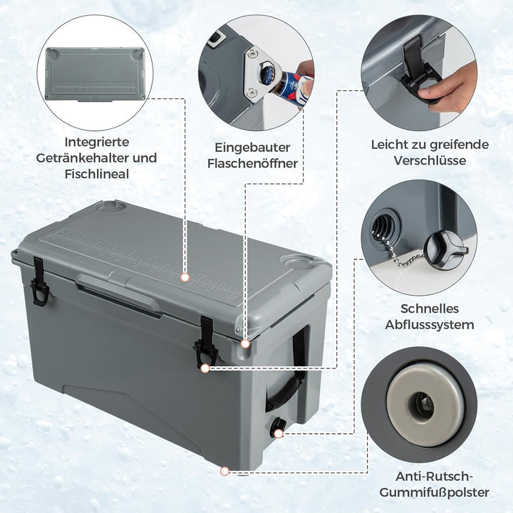 COSTWAY 47L Isolierbox Kühlbox tragbar, Wärmebehälter mit Flaschenöffner und Abflusssystem, Thermobo