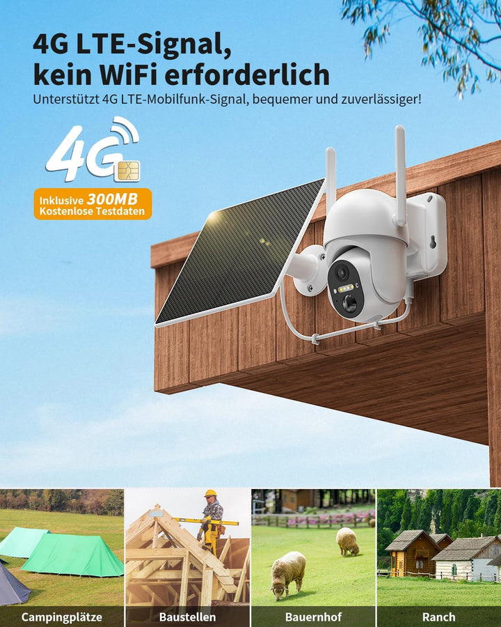 4G LTE Überwachungskamera Aussen Akku mit SIM Karte & 32GB Speicherkarte【2 Stk】, 2K Kabellos Solar P