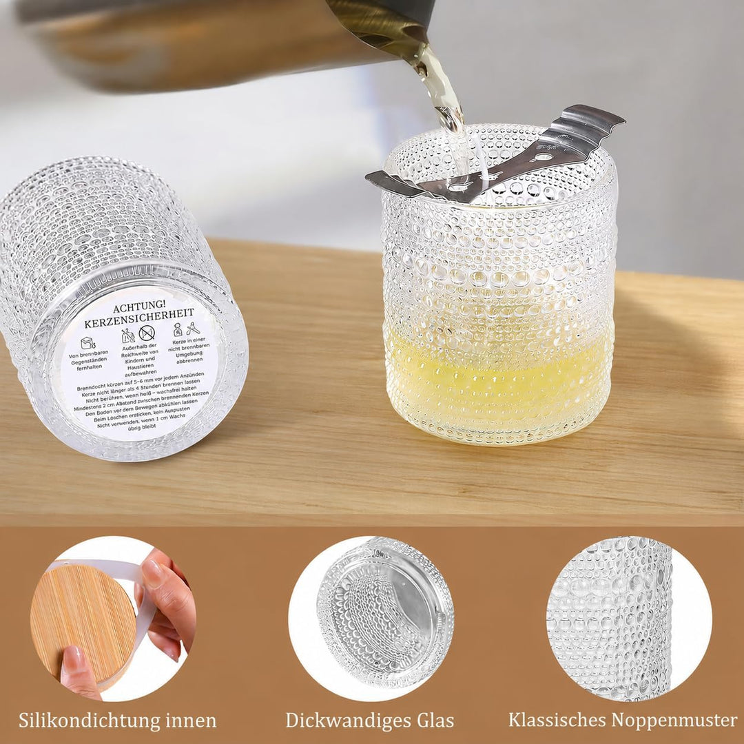 8 Stück Klare Glas Kerzengläser für Herstellung von Kerzen, 240 ml Kleine Kerzen Gläser mit Bambus D