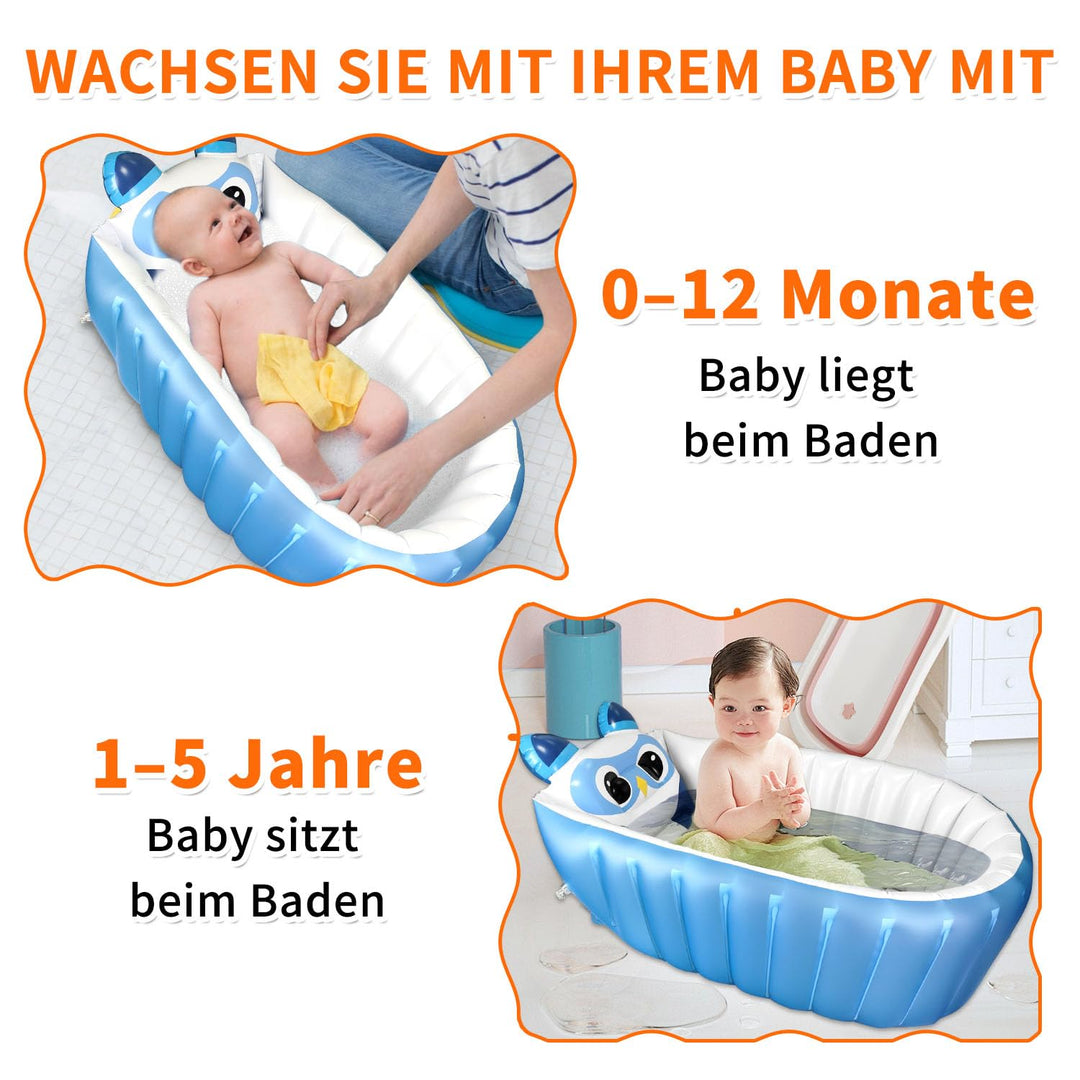 Aufblasbare Badewanne, Kinderbadewanne, Rutschfester Babypool zum Sitzen, Faltbarer Duschbecken für