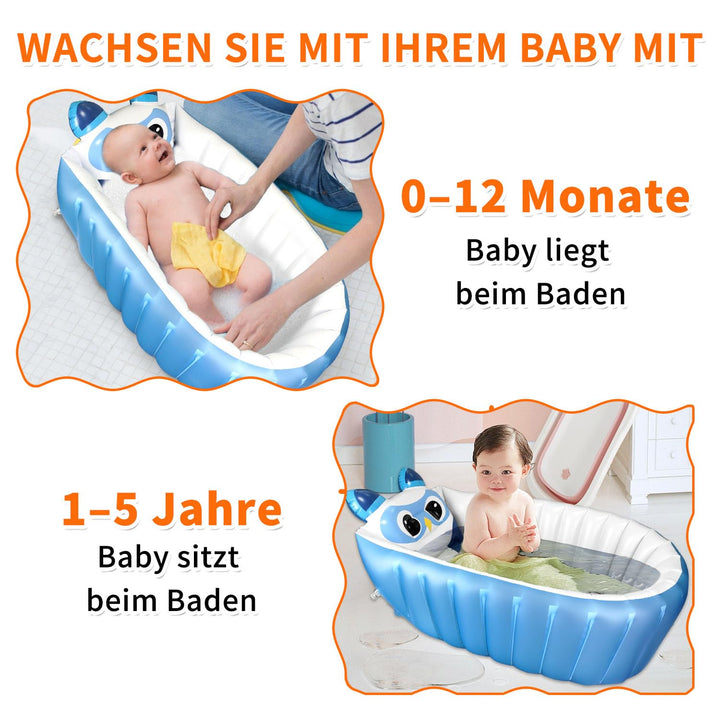 Aufblasbare Badewanne, Kinderbadewanne, Rutschfester Babypool zum Sitzen, Faltbarer Duschbecken für