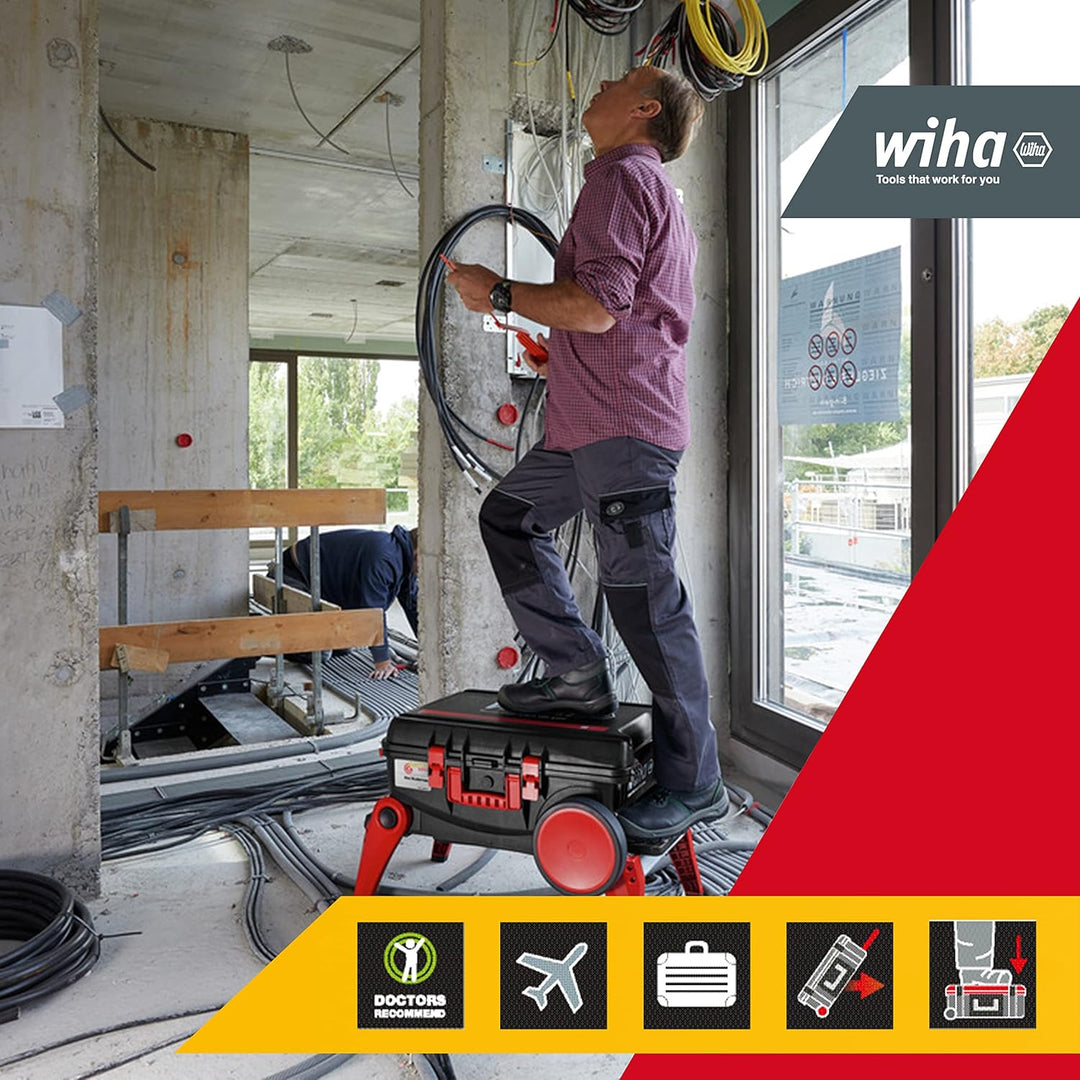 Wiha Werkzeugkoffer Set XXL III electric I 106-tlg. I Trolley mit ausklappbaren Beinen I Werkzeugkas