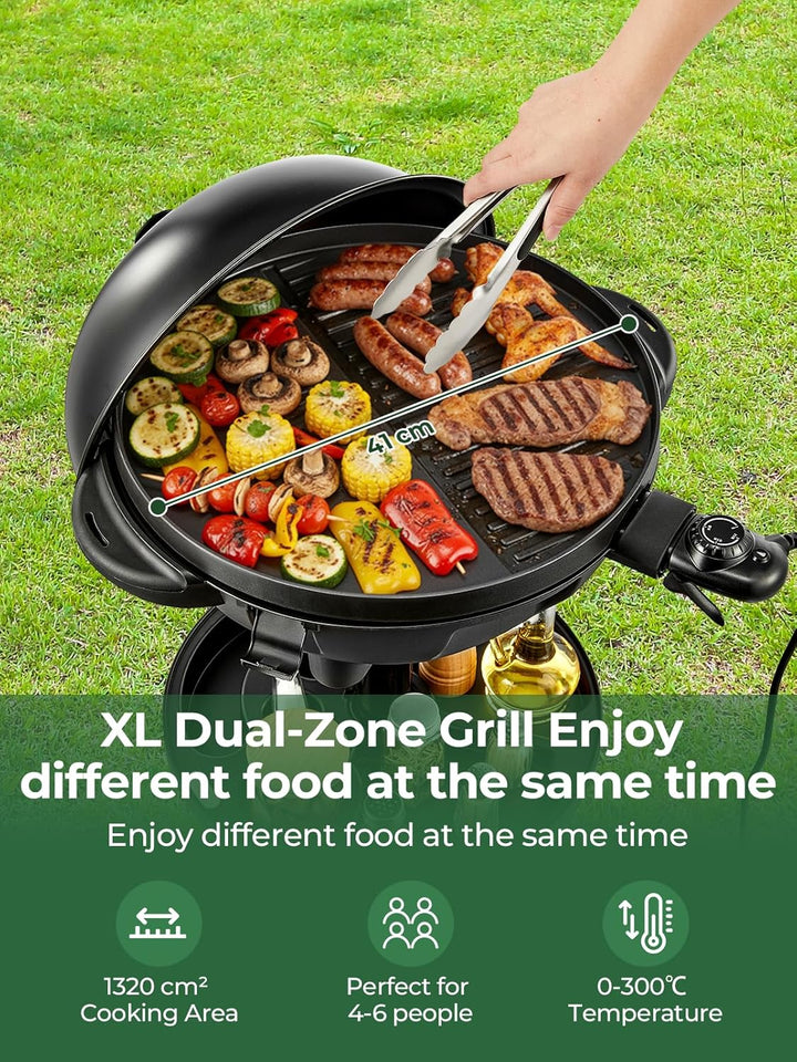 FOHERE 2400W Elektrischer Elektrogrill 2in1 Tischgrill - Standgrill mit Thermostat, Grillplatte mit