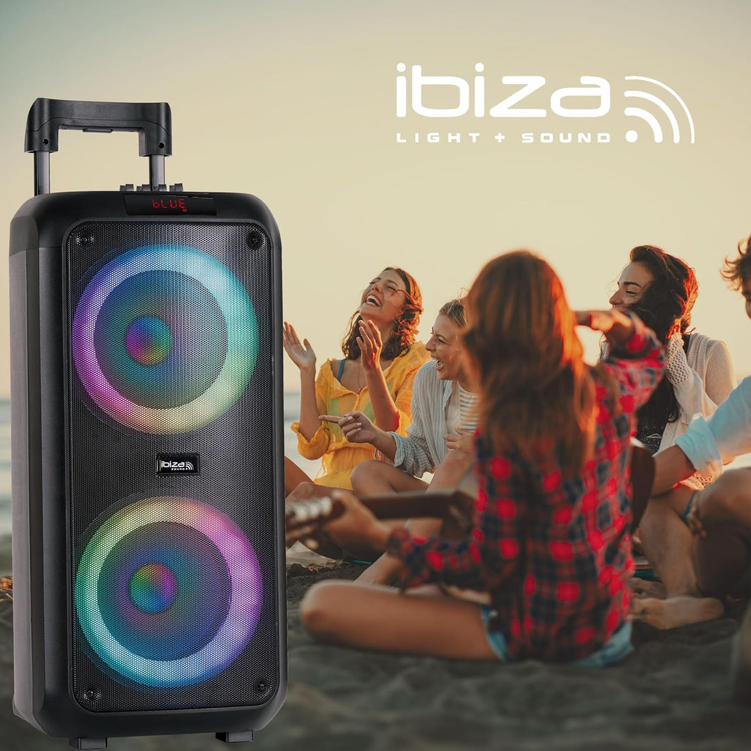 Ibiza - VENUS600-2x8/20 cm, 600 W batteriebetriebener tragbarer Lautsprecher mit Lichteffekt auf der