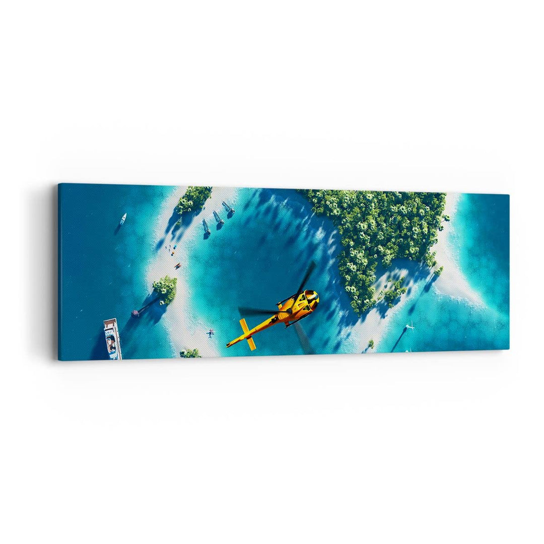 Panorama Bilder auf Leinwand Hubschrauber Ozean Insel Paradies Leinwandbild 90x30cm Wandbilder Dekor